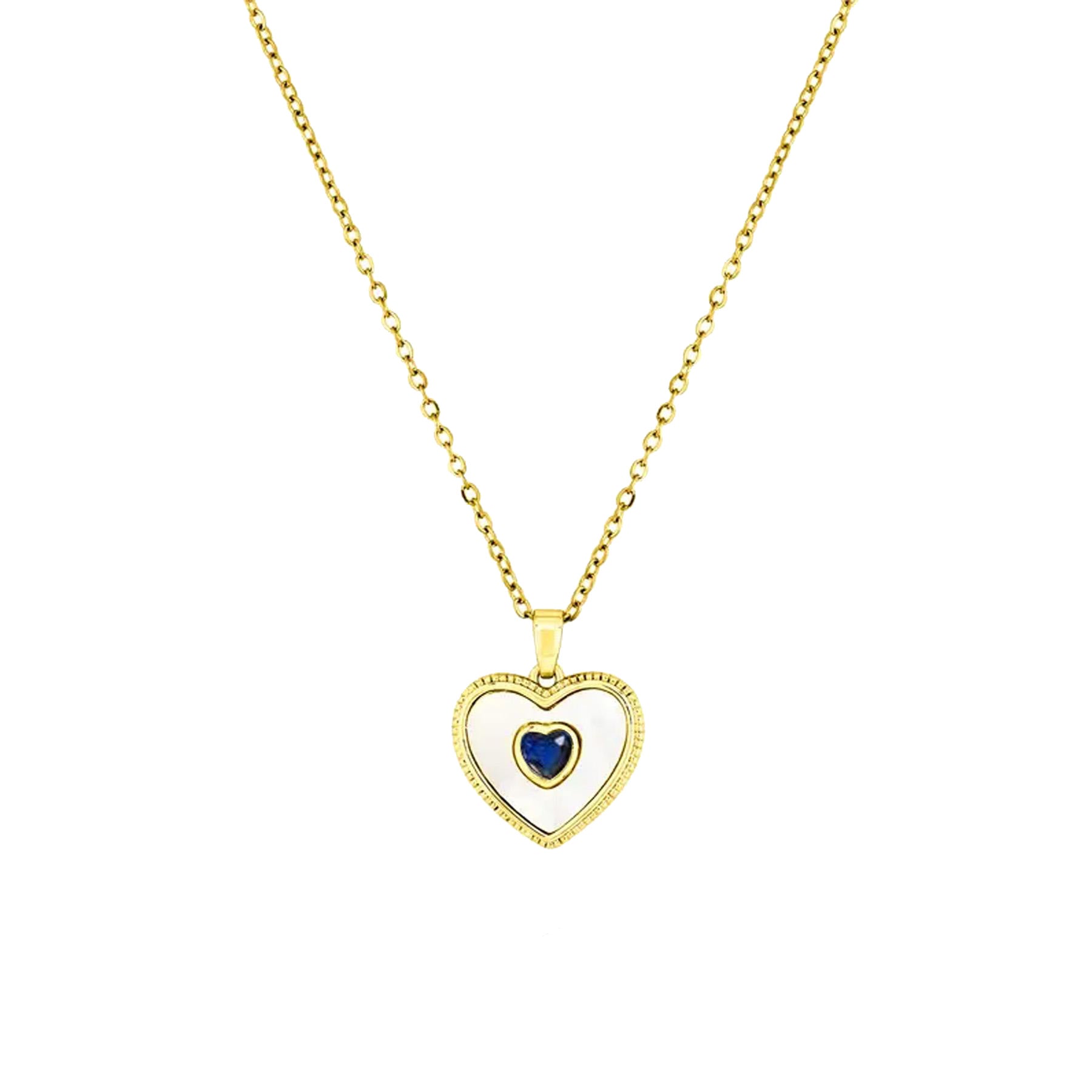 Jmtth Heart in Heart Necklace Blue
