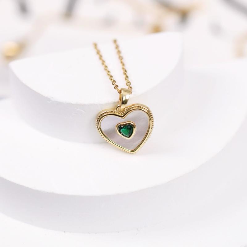 Jmtth Heart in Heart Necklace Green