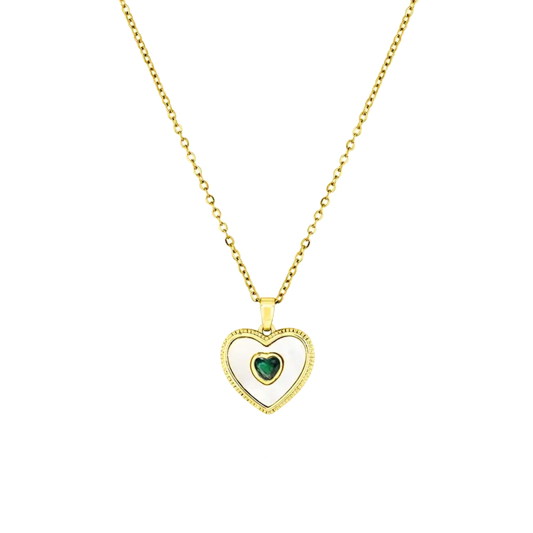 Jmtth Heart in Heart Necklace Green
