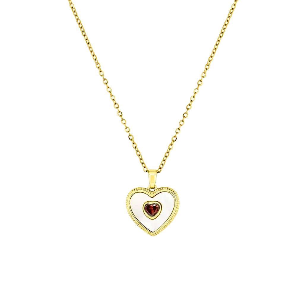 Jmtth Heart in Heart Necklace Red