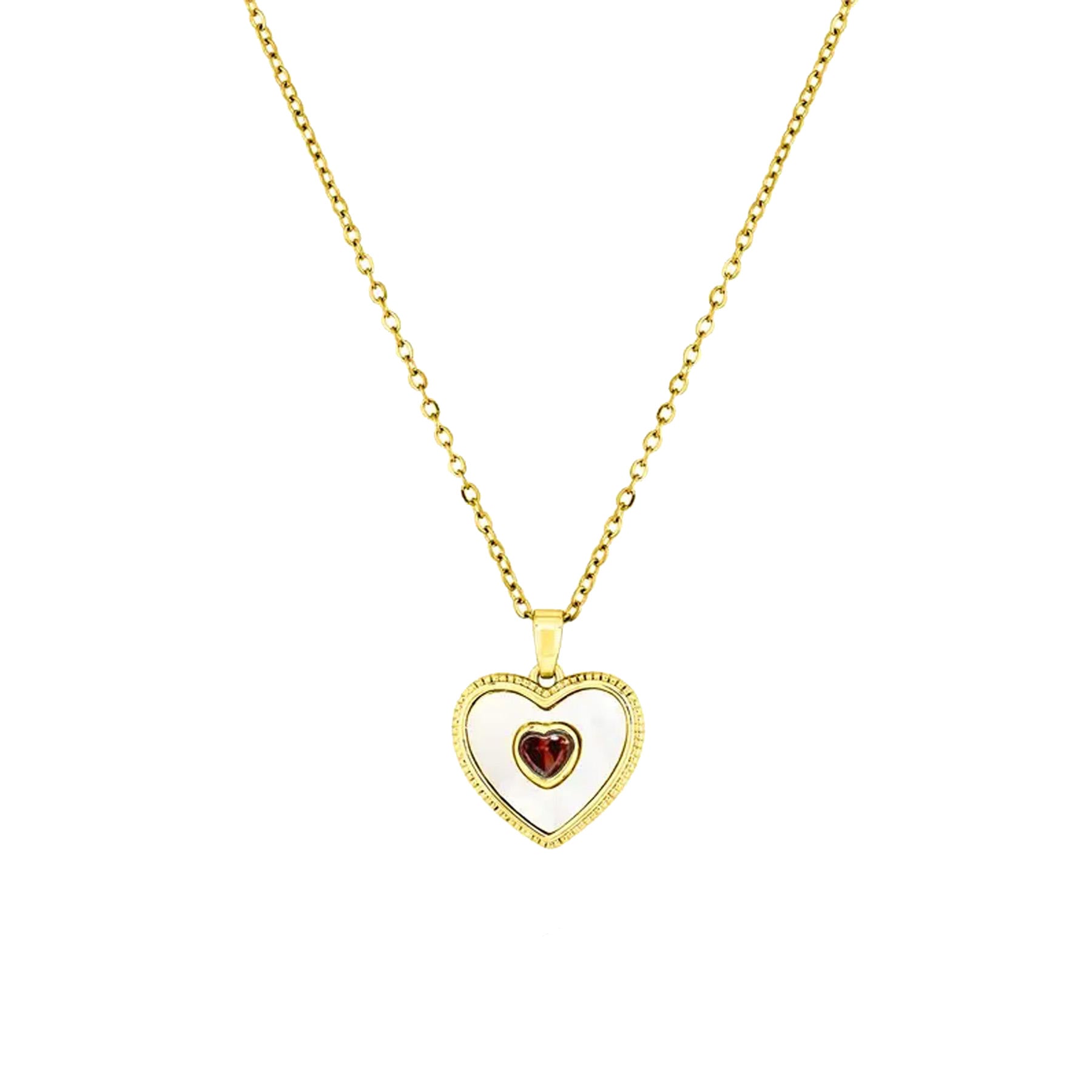 Jmtth Heart in Heart Necklace Red